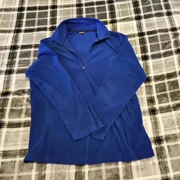 Lands' End, size Large, 100% cotton blue Fleece 1/4 zipper pullover - Picture 2 of 9